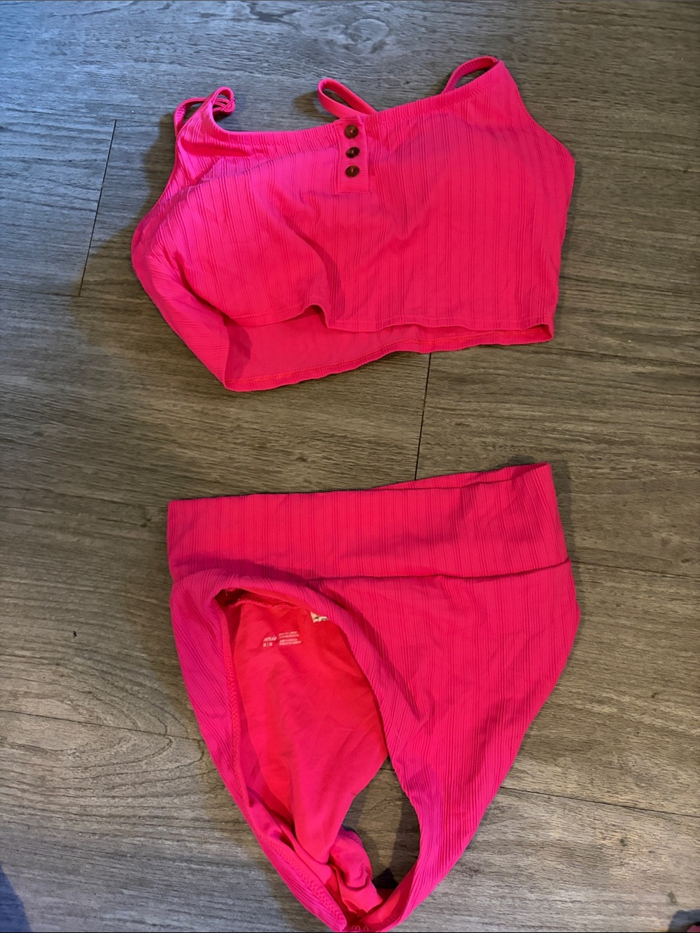 aerie Hot Pink Ribbed High-Waist Bikini Set